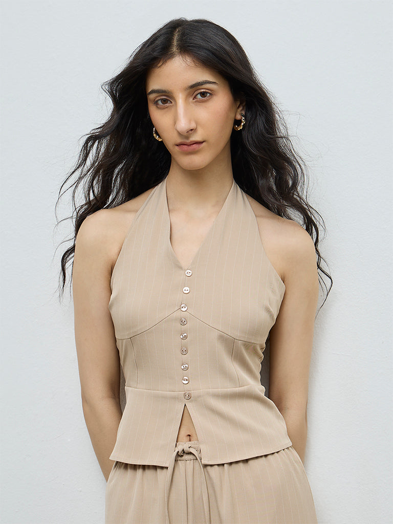 Nuon Beige Striped Top