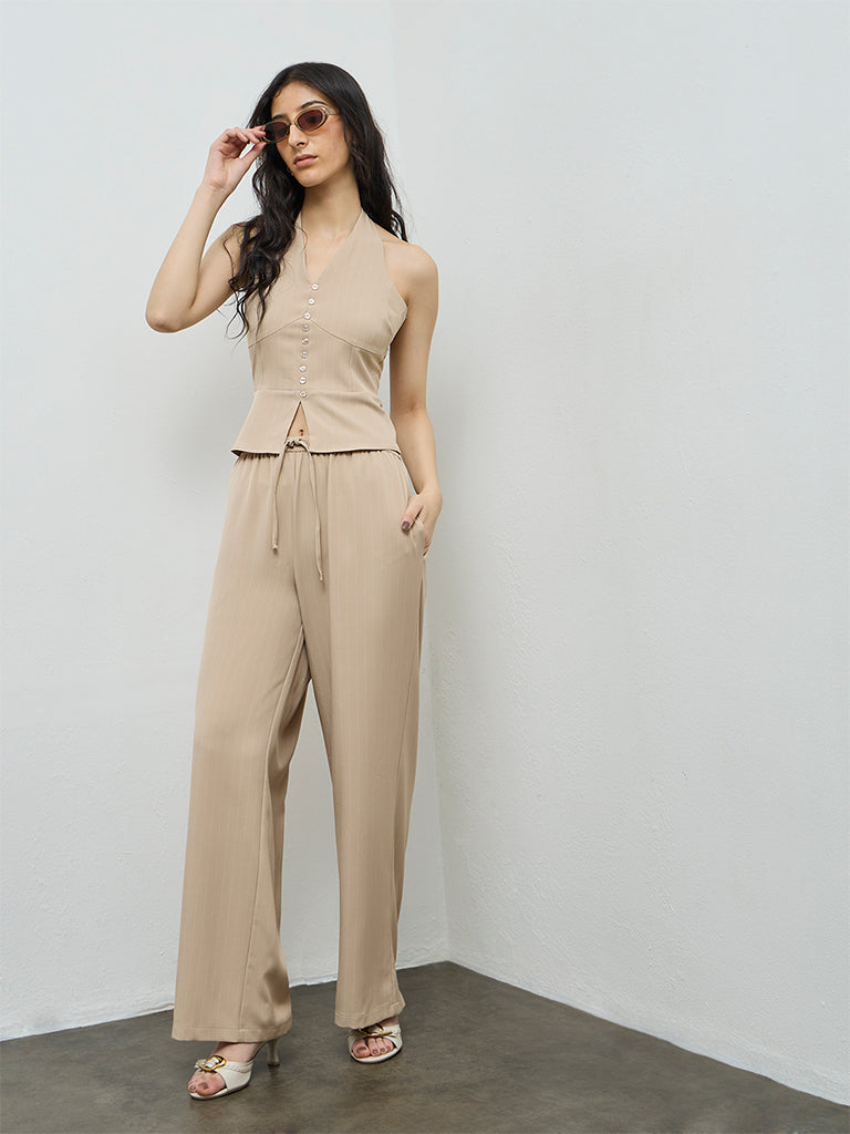 Nuon Beige Striped Top