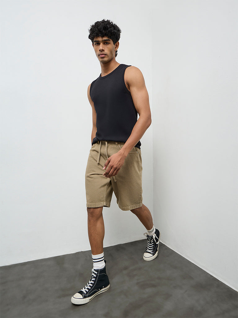 Nuon Black Ribbed Slim-Fit Cotton-Blend T-Shirt