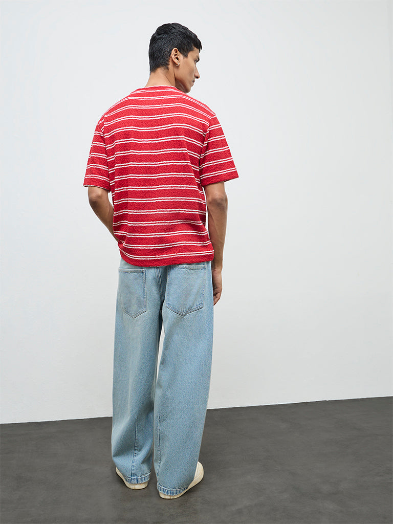 Nuon Red Striped Relaxed-Fit Cotton T-Shirt