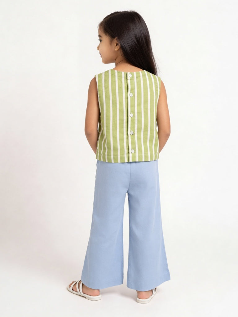 Utsa Kids Girls Blue Embroidered High-Rise Cotton-Blend Pants - (2-8 yrs)