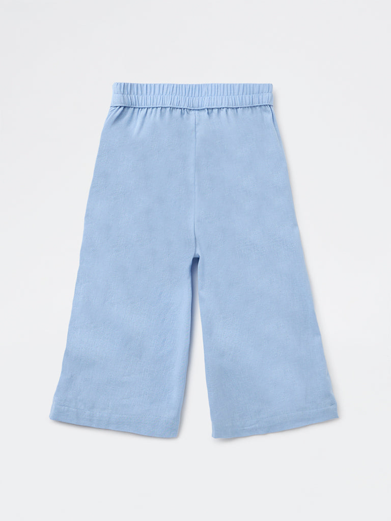 Utsa Kids Girls Blue Embroidered High-Rise Cotton-Blend Pants - (2-8 yrs)