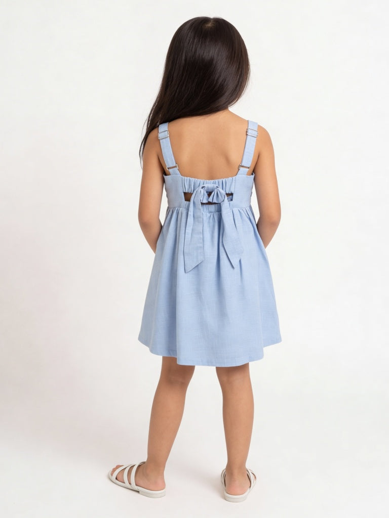 Utsa Kids Girls Light Blue Embroidered A-Line Cotton Dress - (2-8 yrs)