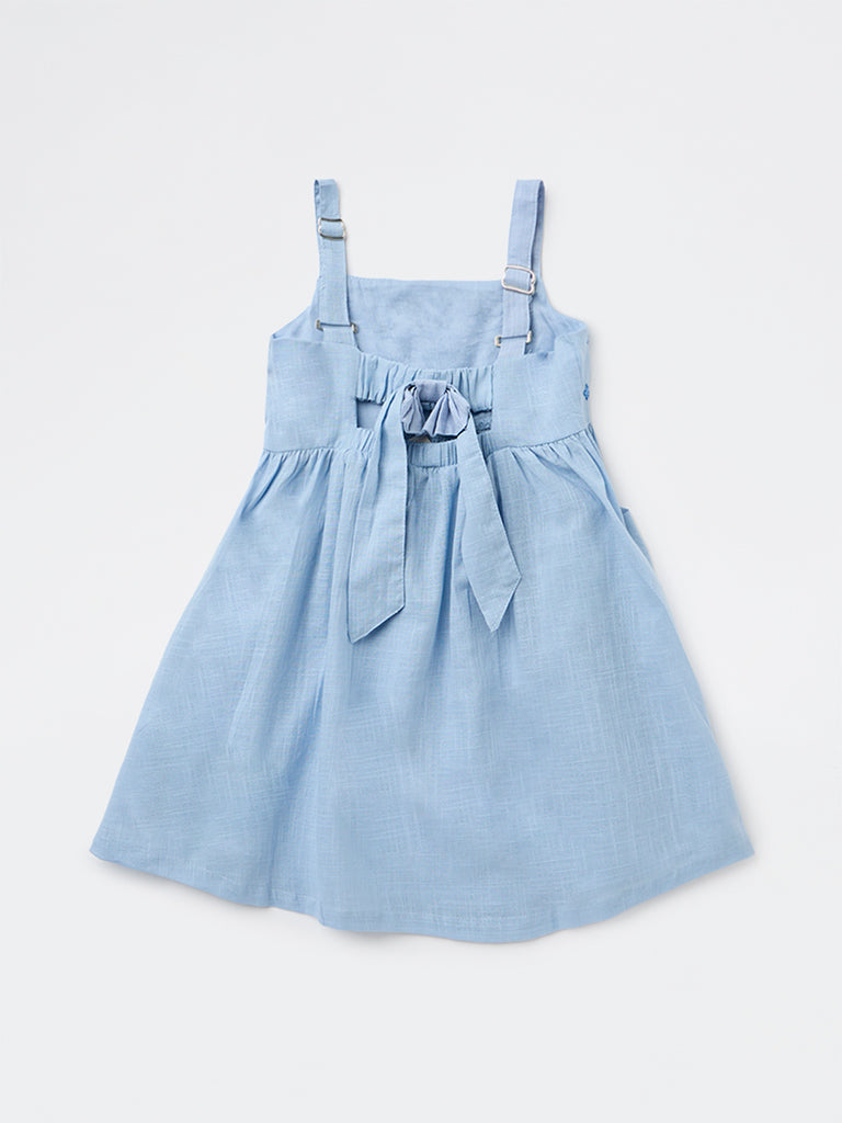 Utsa Kids Girls Light Blue Embroidered A-Line Cotton Dress - (2-8 yrs)