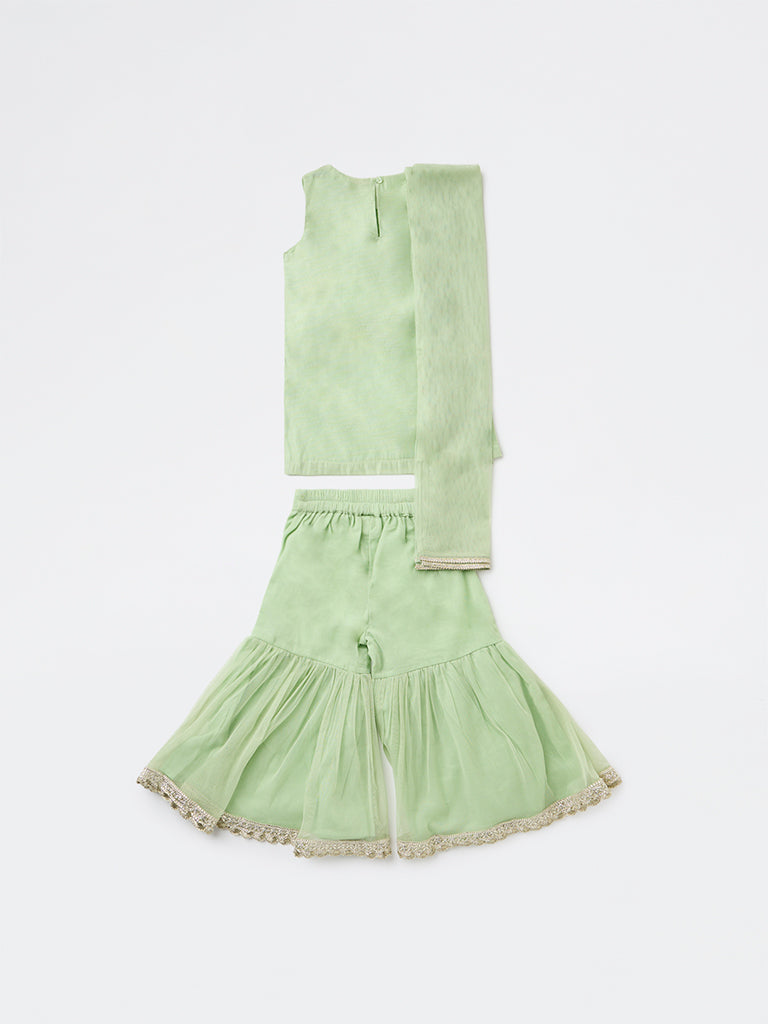 Utsa Kids Girls Mint Embroidered A-Line Kurta and Sharara Set - (2-8 years)