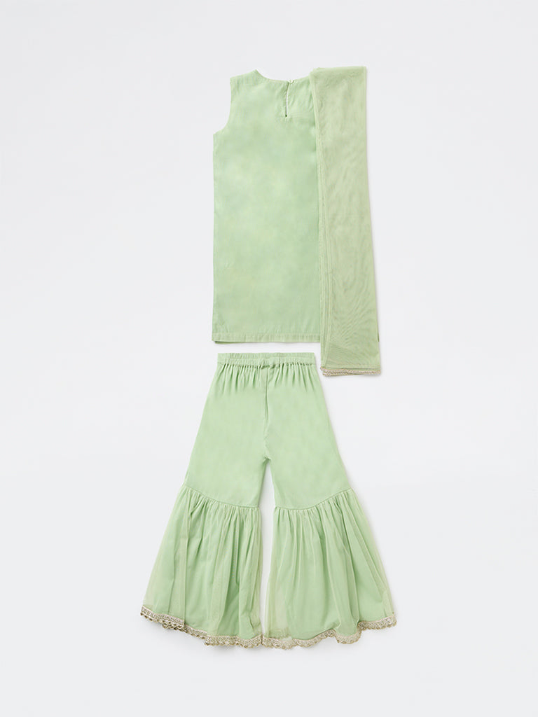 Utsa Kids Girls Mint Embroidered A-Line Kurta and Sharara Set - (8-14 years)