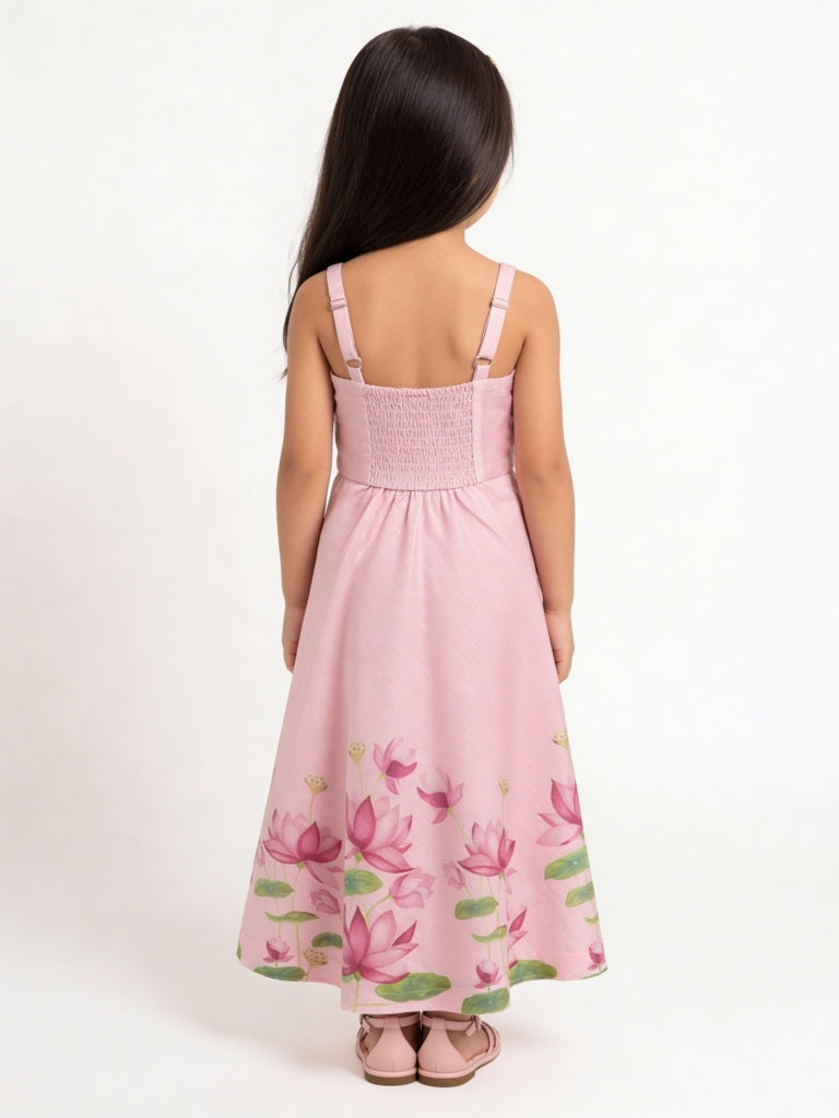 Utsa Kids Girls Pink Floral Printed A-Line Dress - (2-8 years)
