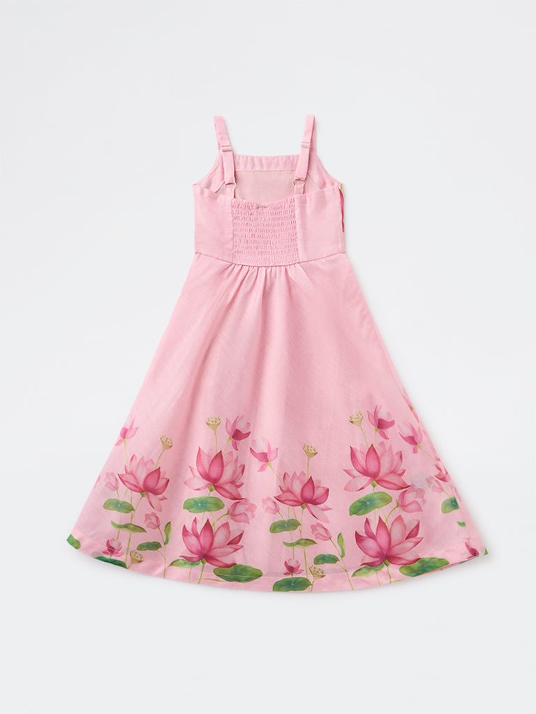 Utsa Kids Girls Pink Floral Printed A-Line Dress - (2-8 years)