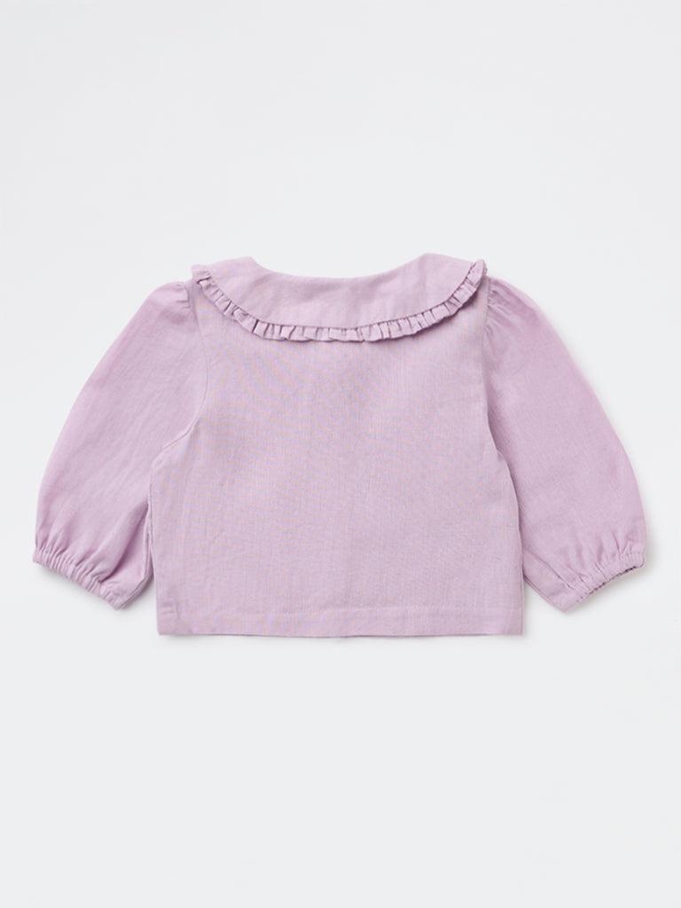 Utsa Kids Girls Lilac Embroidered Cotton-Blend Top - (2-8 yrs)