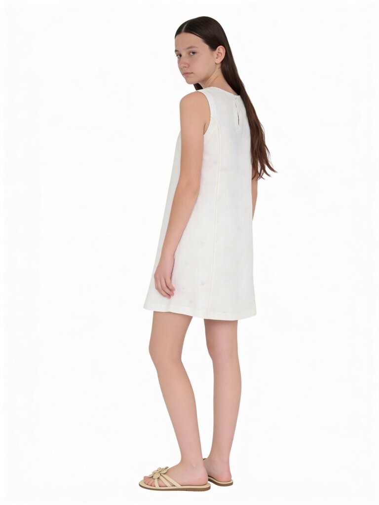Utsa Kids Girls White Embroidered A-Line Cotton Dress- (8-14 yrs)