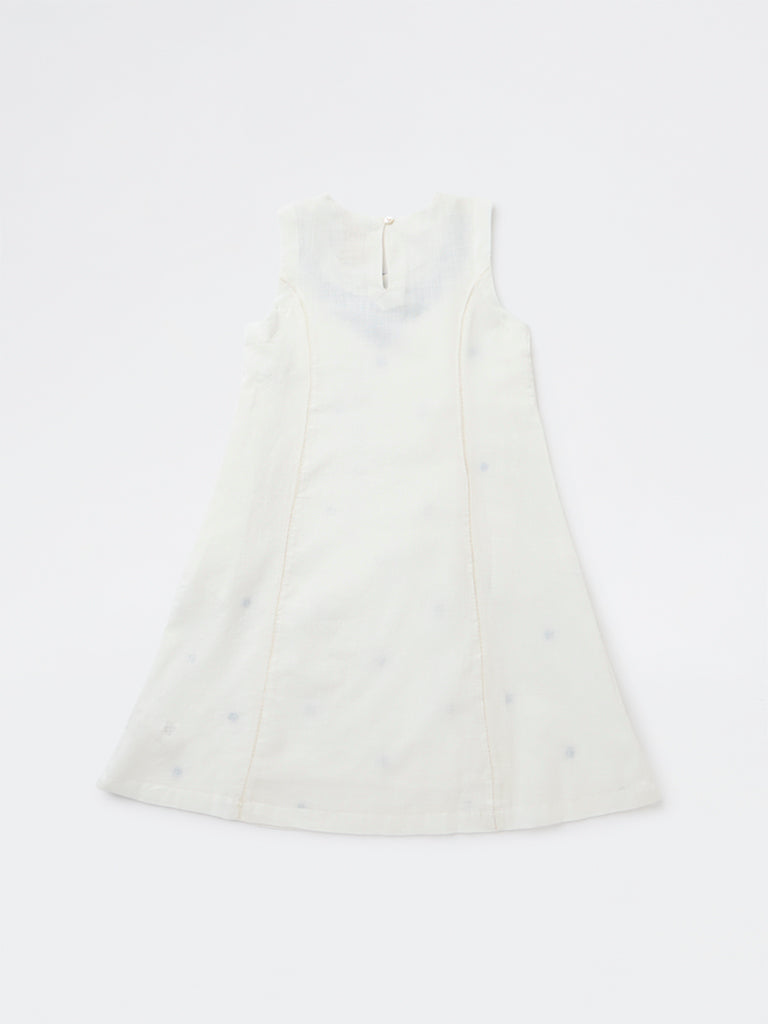 Utsa Kids Girls White Embroidered A-Line Cotton Dress- (8-14 yrs)