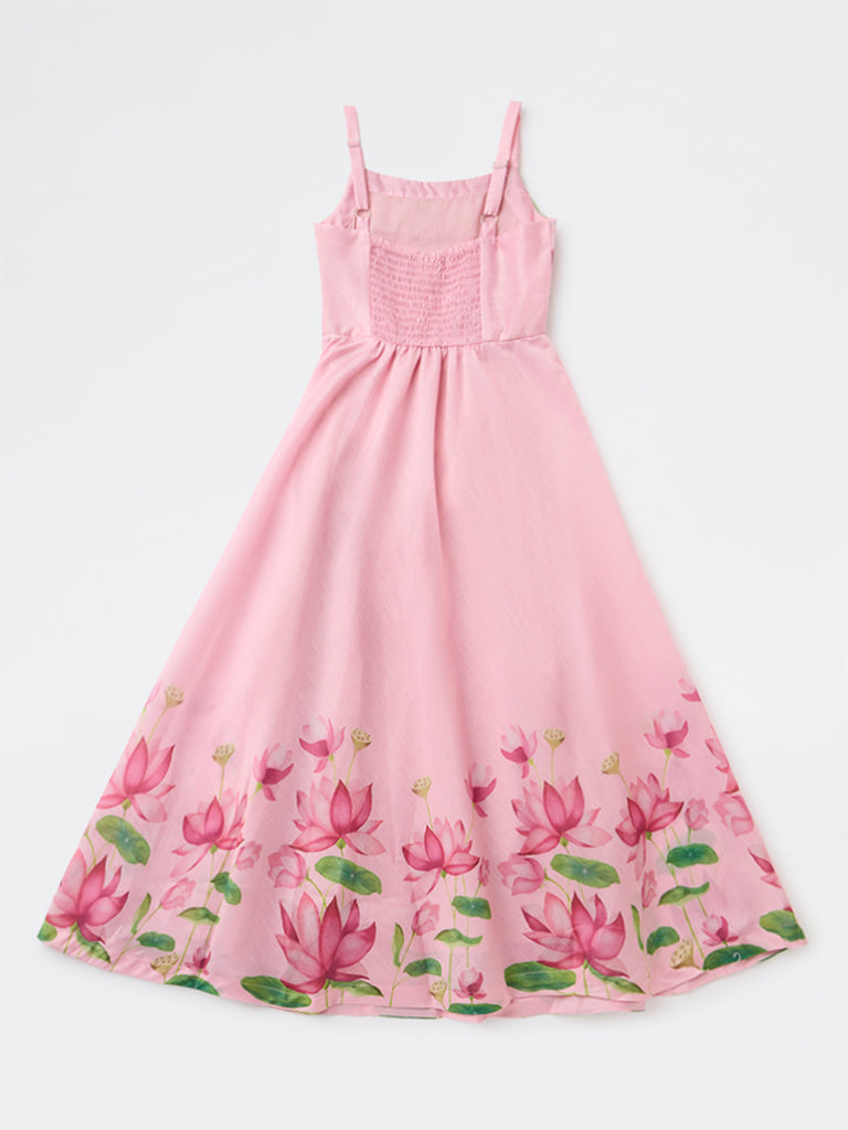 Utsa Kids Girls Pink Floral Printed A-Line Dress - (8-14 years)