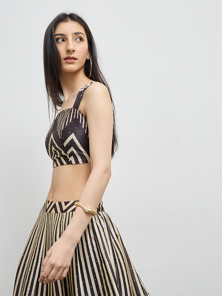Vark Black Chevron Printed Top