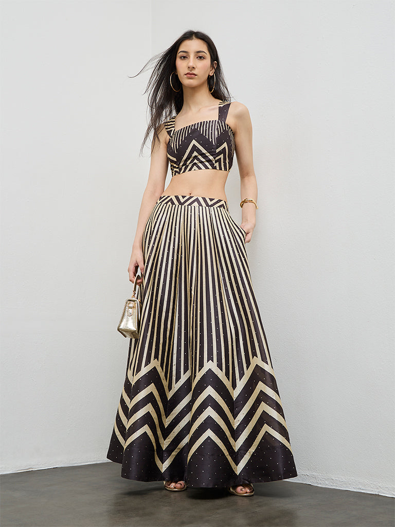 Vark Black Chevron Printed Top