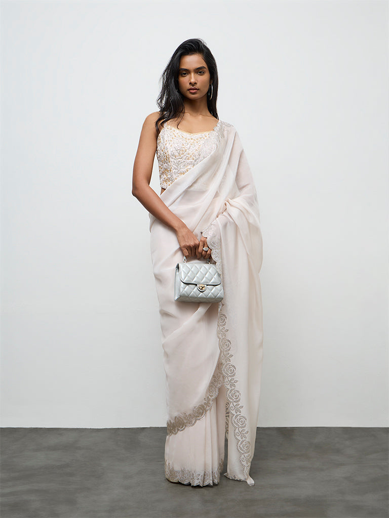 Vark Ivory Embellished Saree Set