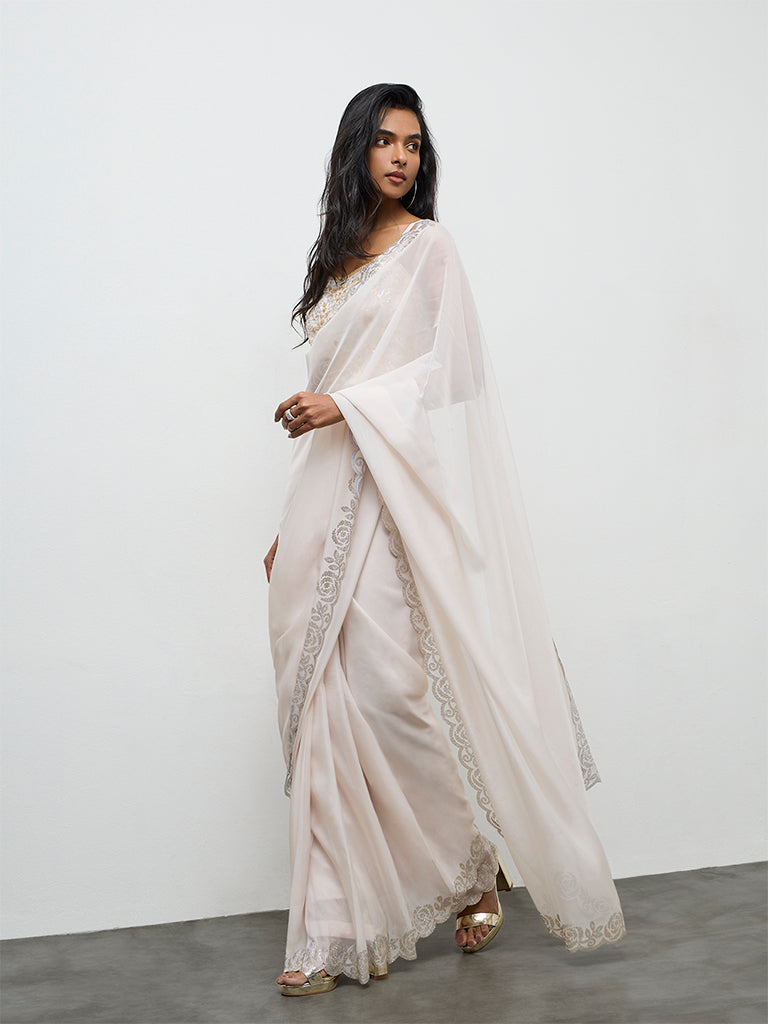 Vark Ivory Embellished Saree Set