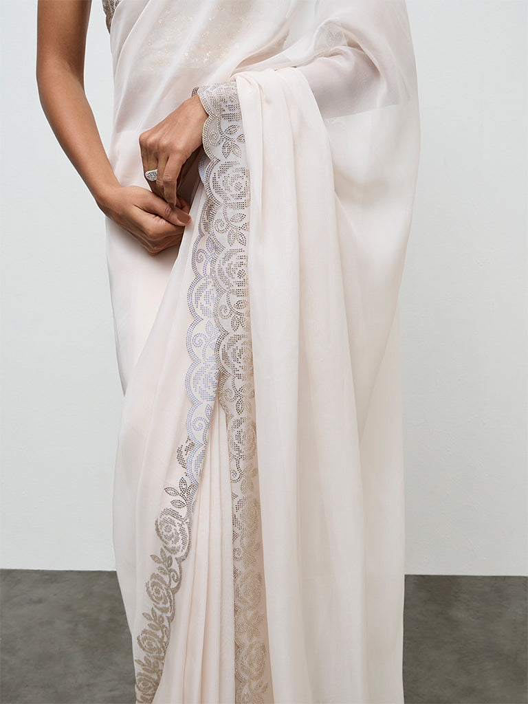 Vark Ivory Embellished Saree Set