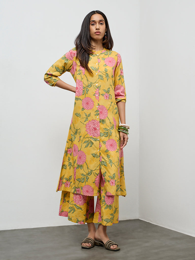Utsa Yellow Floral Design A-Line Kurta