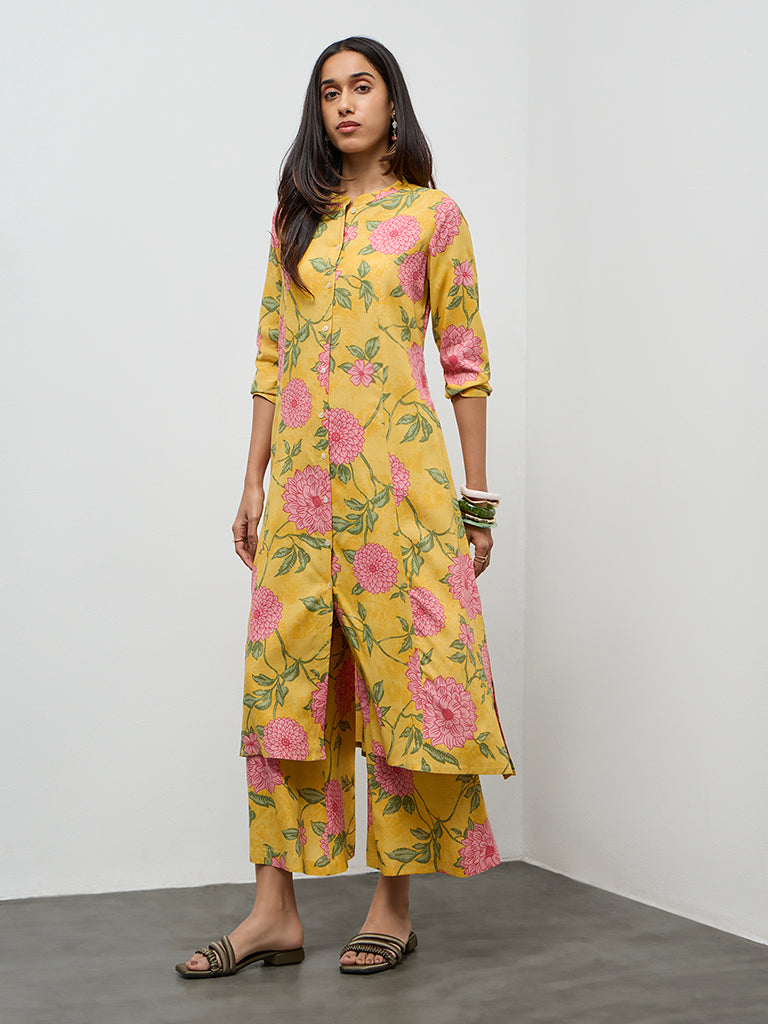 Utsa Yellow Floral Design A-Line Kurta