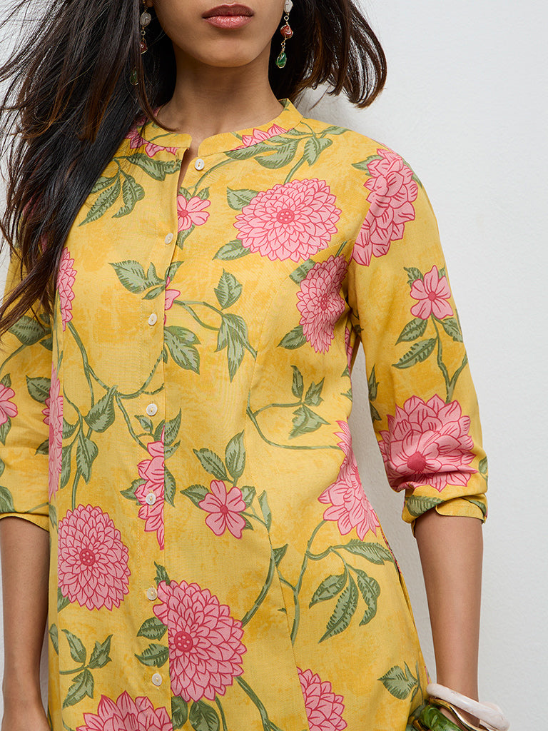 Utsa Yellow Floral Design A-Line Kurta