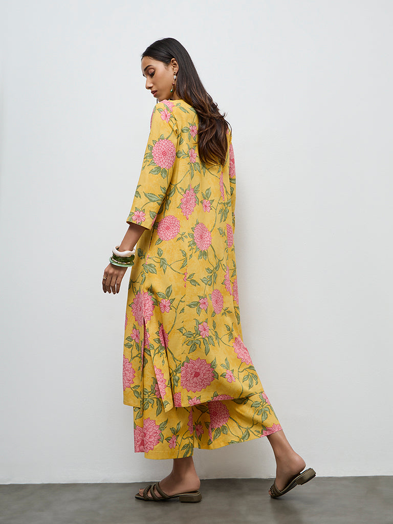 Utsa Yellow Floral Design A-Line Kurta