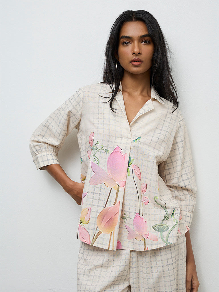 Utsa Off-White Floral Printed Tunic