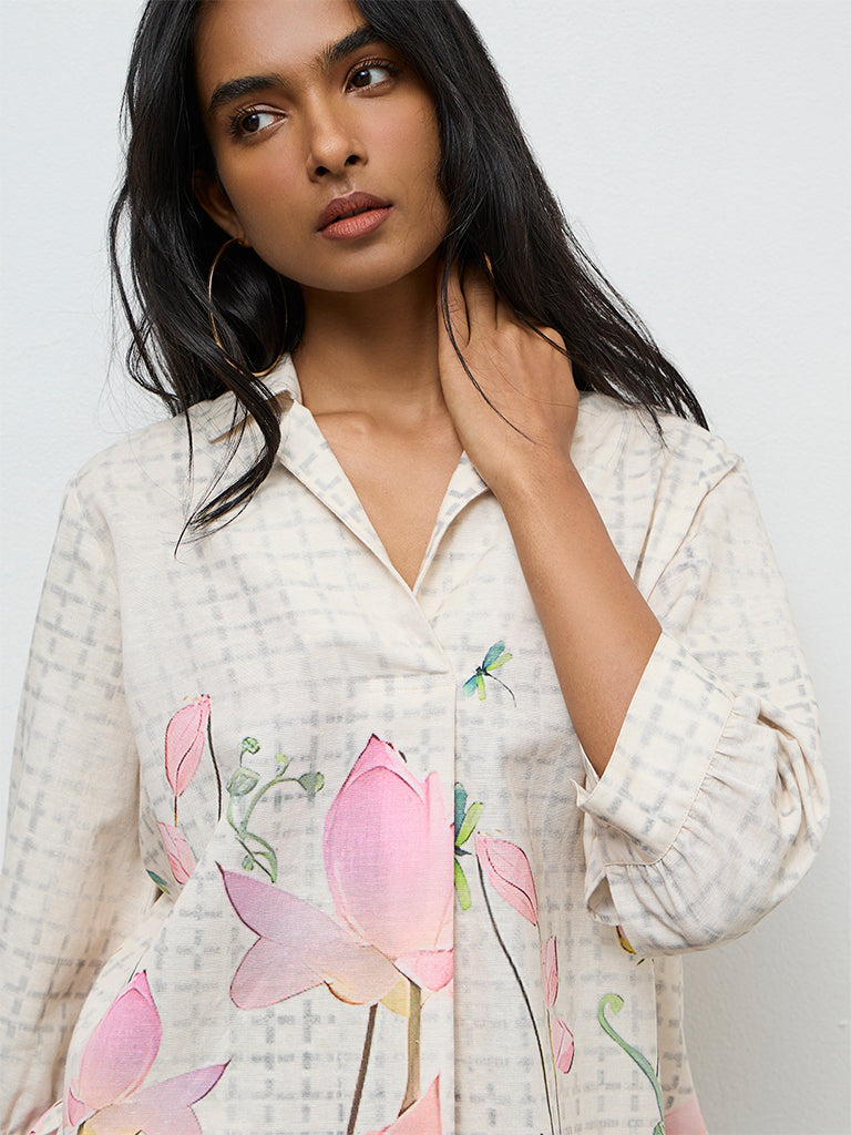 Utsa Off-White Floral Printed Tunic