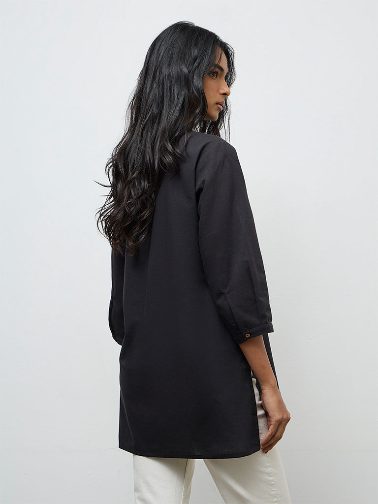 Utsa Black Embroidered Cotton-Blend Kurti