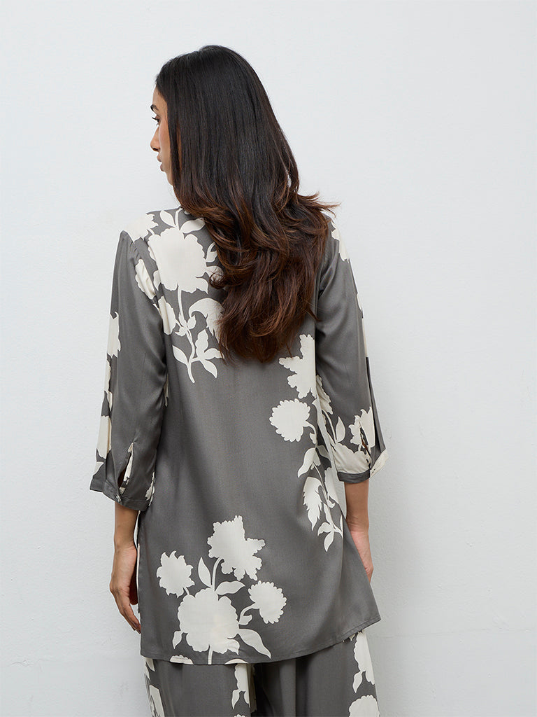 Utsa Grey Floral Pattern Tunic