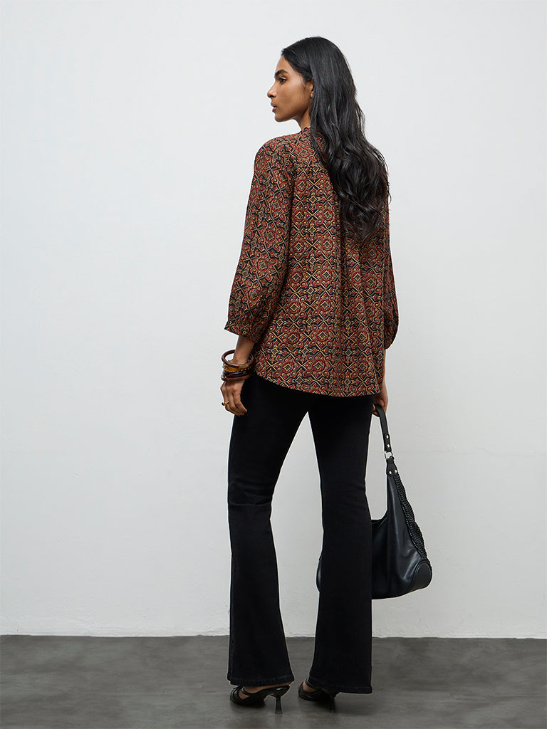 Utsa Black Printed Cotton-Blend Tunic