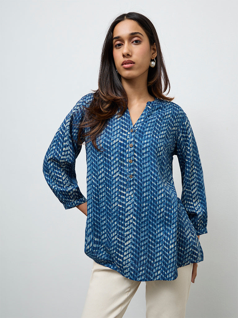 Utsa Indigo Chevron Printed Tunic