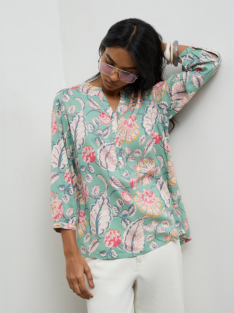 Utsa Aqua Floral Printed Tunic