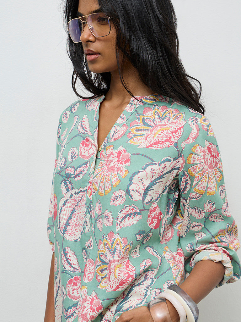 Utsa Aqua Floral Printed Tunic