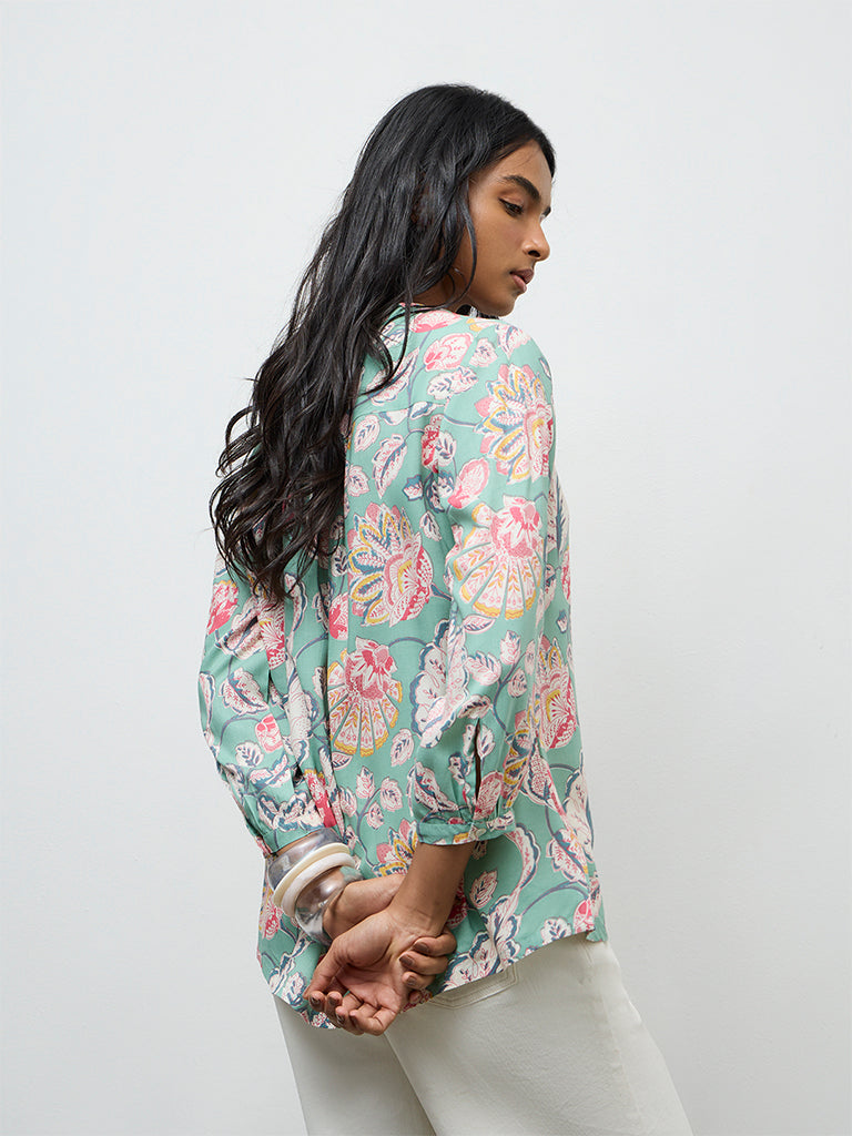 Utsa Aqua Floral Printed Tunic