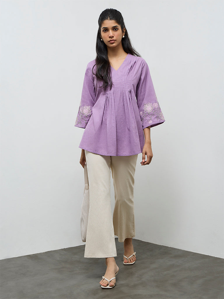 Utsa Lilac Embroidered Cotton Tunic