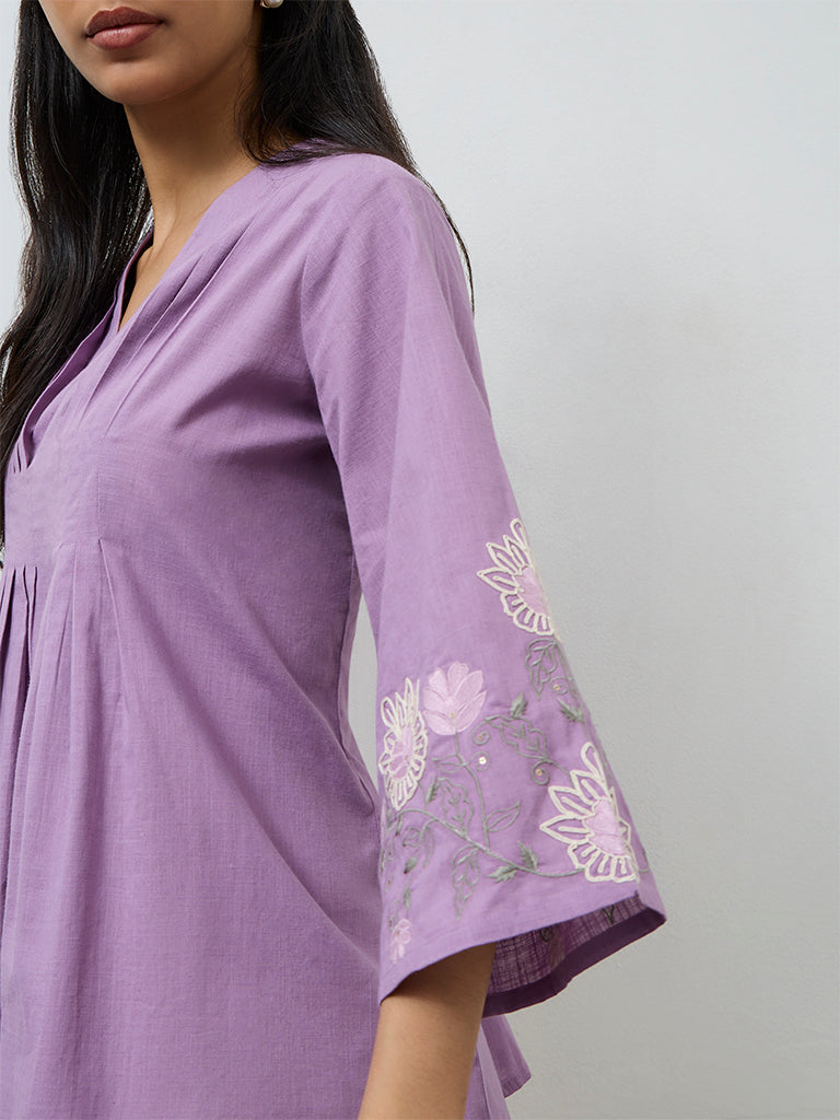 Utsa Lilac Embroidered Cotton Tunic