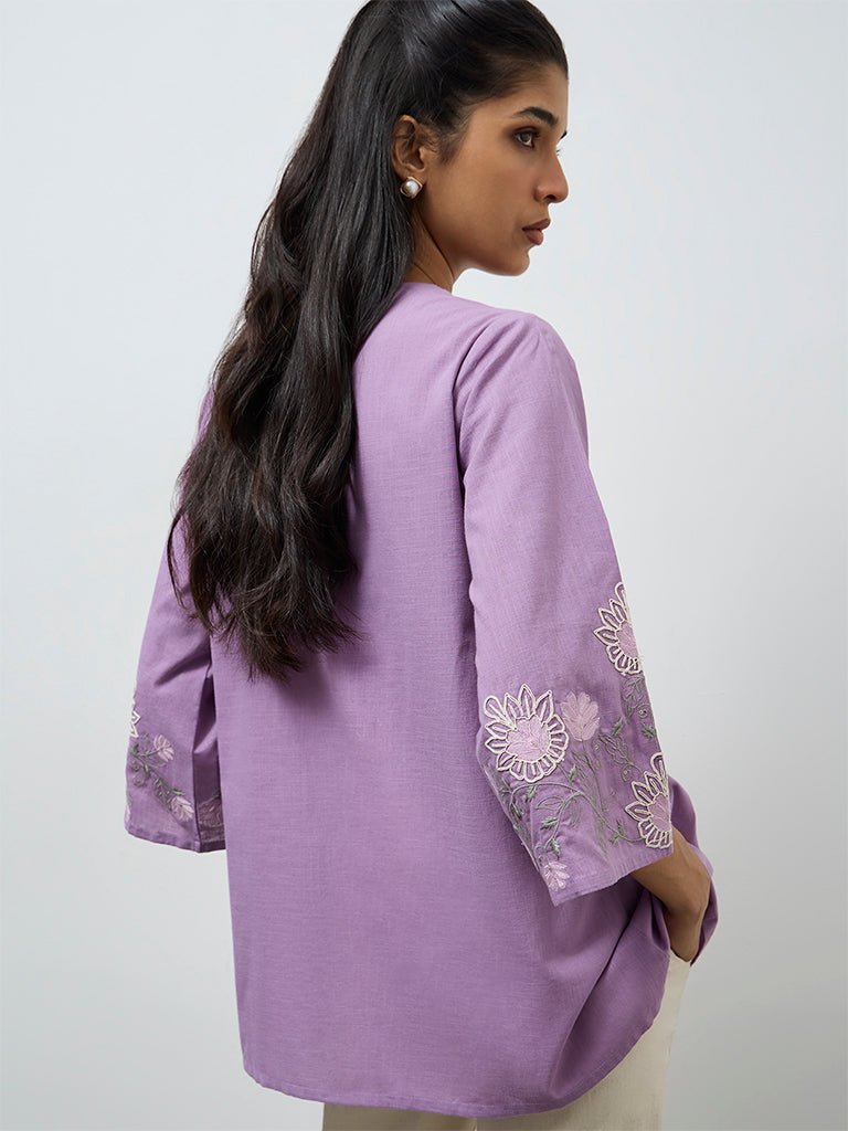 Utsa Lilac Embroidered Cotton Tunic