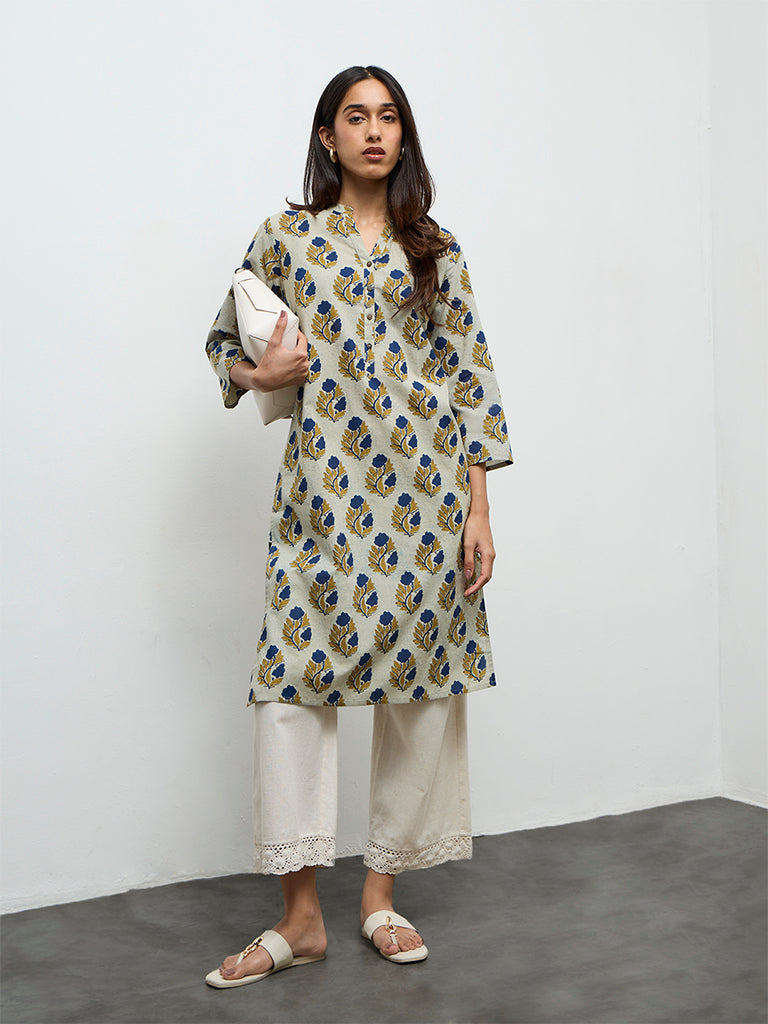 Utsa Multicolour Peacock Butta Printed Cotton Straight Kurta