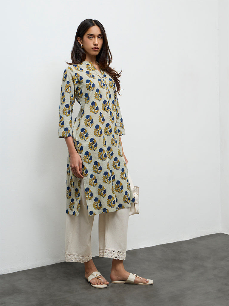 Utsa Multicolour Peacock Butta Printed Cotton Straight Kurta