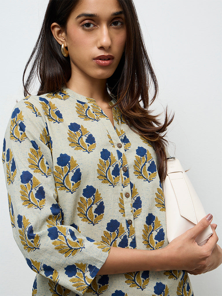 Utsa Multicolour Peacock Butta Printed Cotton Straight Kurta