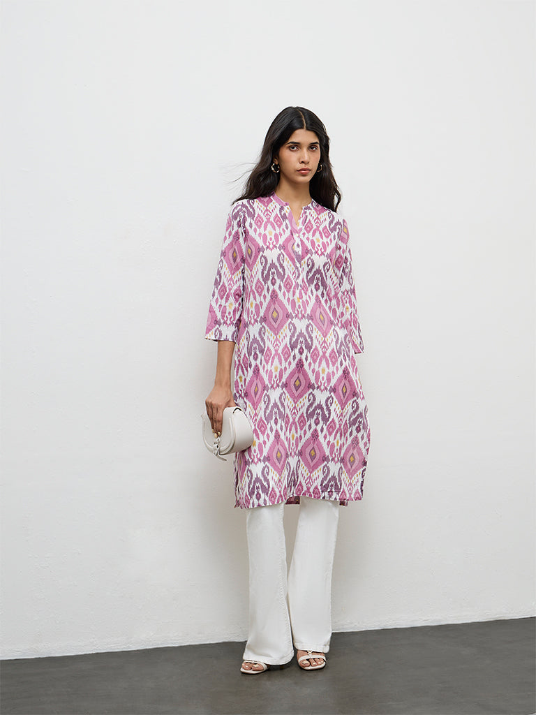 Utsa Purple Printed Cotton Straight Kurta