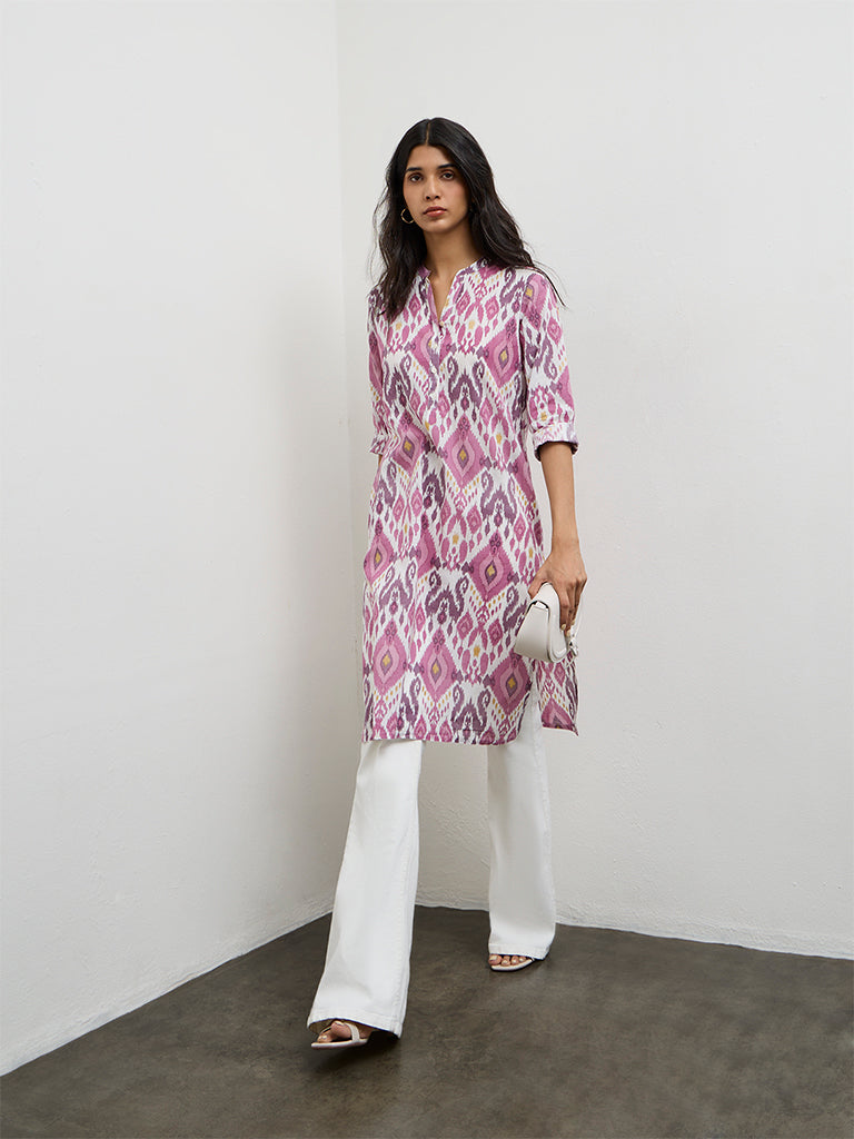 Utsa Purple Printed Cotton Straight Kurta