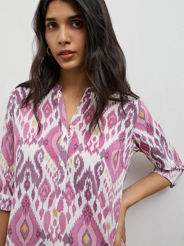 Utsa Purple Printed Cotton Straight Kurta