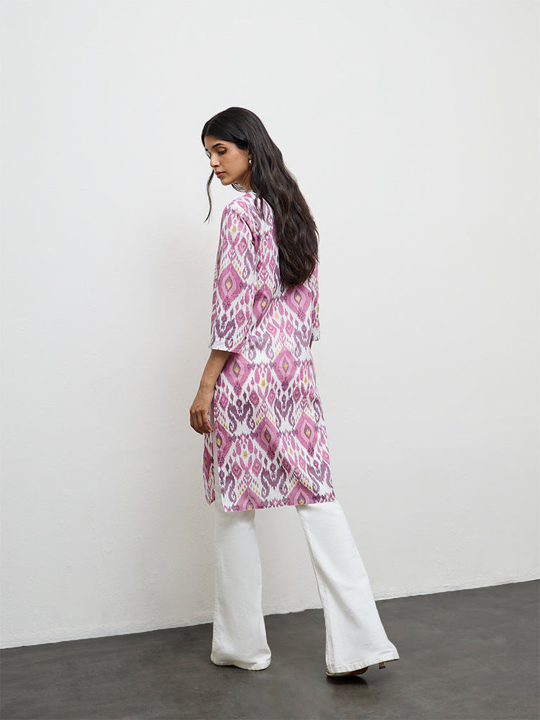 Utsa Purple Printed Cotton Straight Kurta