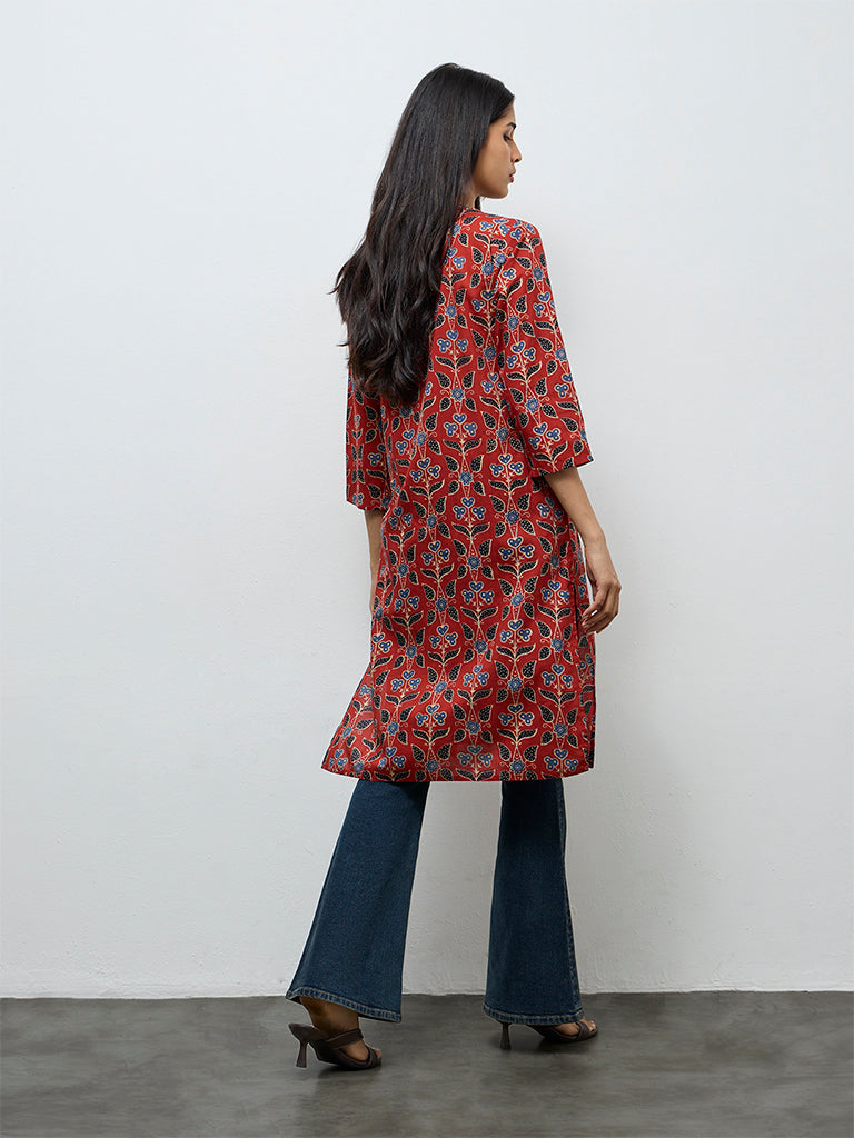 Utsa Maroon Printed Cotton Straight Kurta