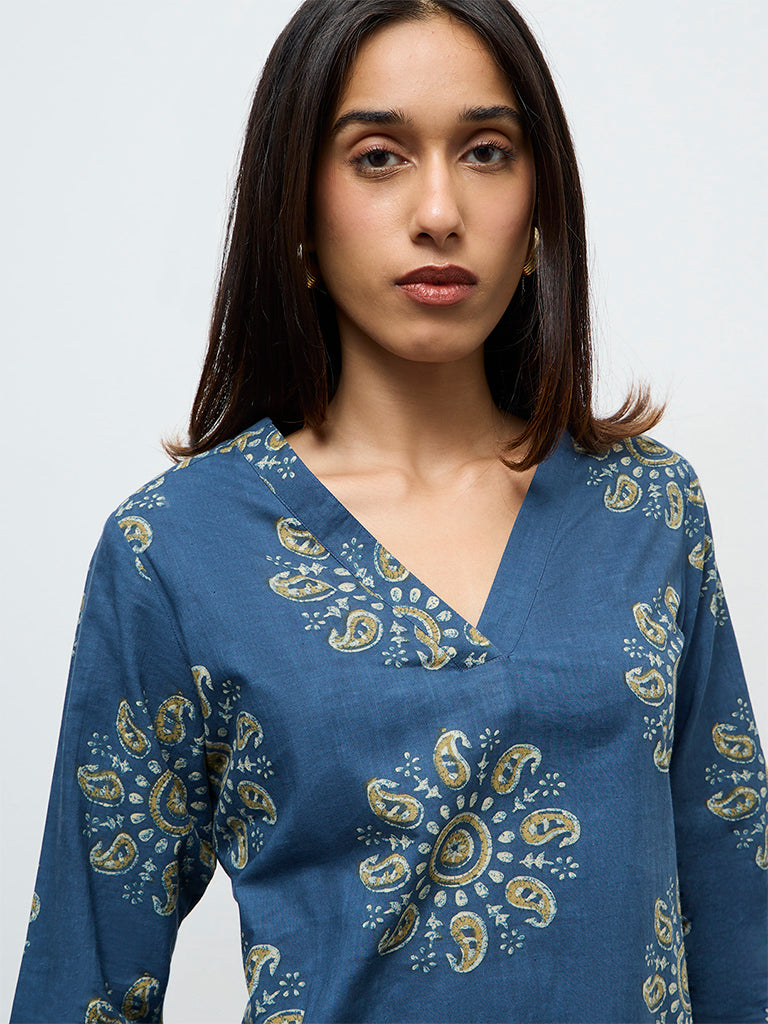 Utsa Indigo Mandala-Inspired Cotton Straight Kurta