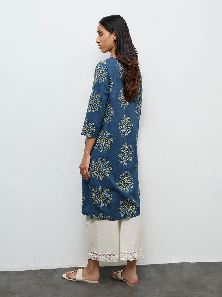 Utsa Indigo Mandala-Inspired Cotton Straight Kurta