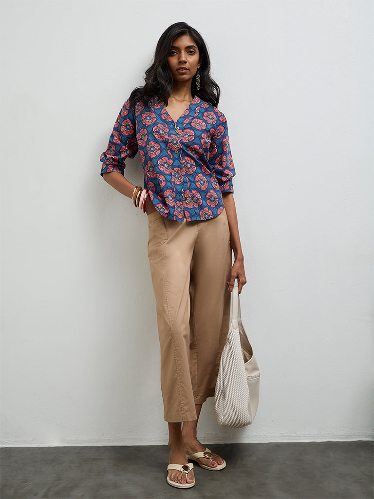 Utsa Indigo Floral Printed Cotton Tunic