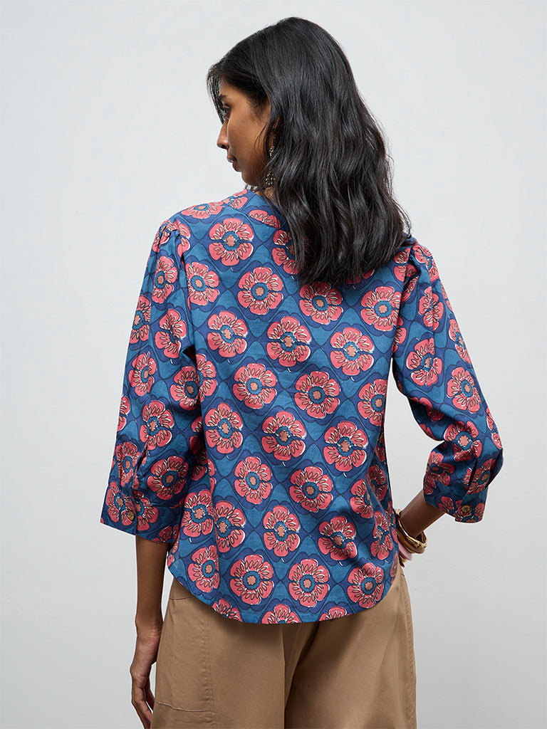 Utsa Indigo Floral Printed Cotton Tunic