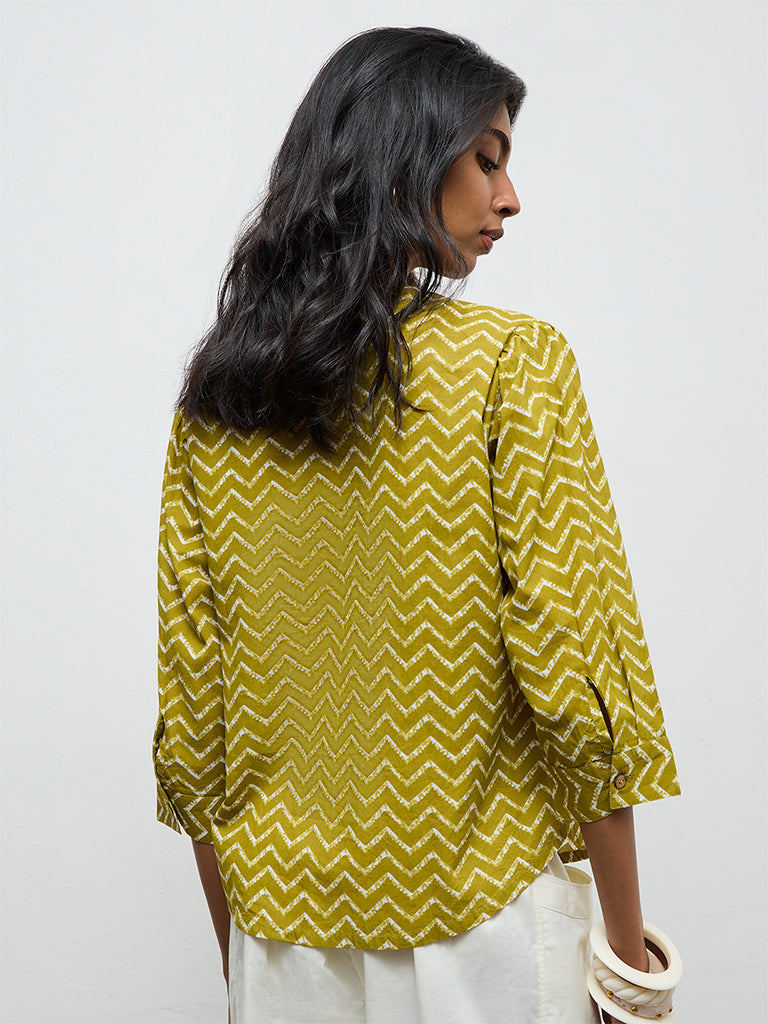 Utsa Olive Chevron Printed Cotton Tunic